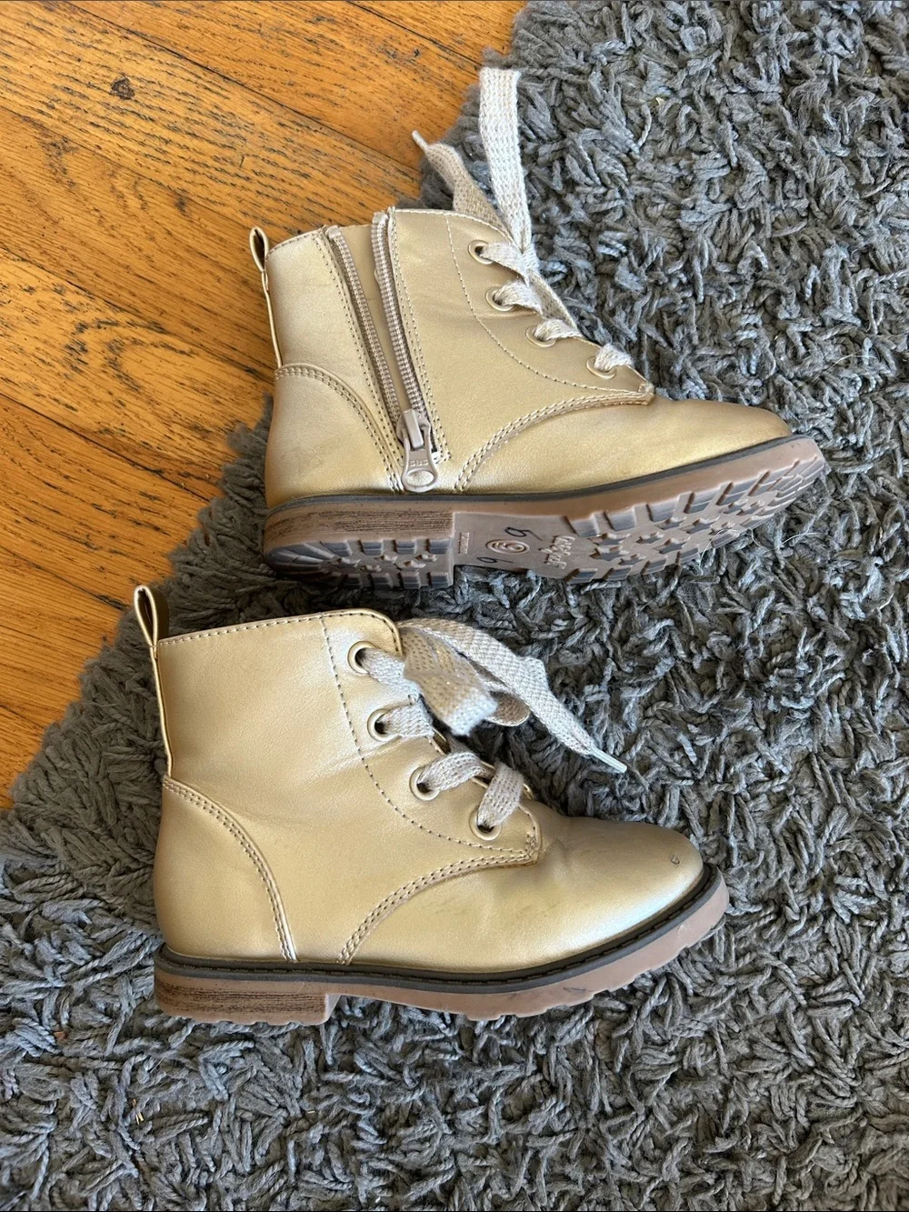 Cat & Jack Toddler Girls Metallic Cream Lace-Up Ankle Boots Size 9